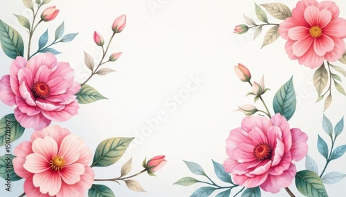 Delicate watercolor floral repeat, pastel hues, foliage, antique, pink