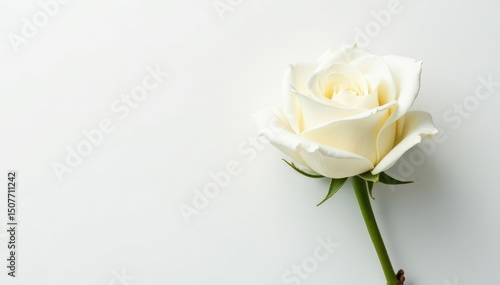 Close-up of a single white rose on a bright white background, nature, plant