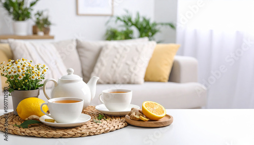 Wallpaper Mural Ginger lemon tea on the living room table. Natural therapy concept. Torontodigital.ca