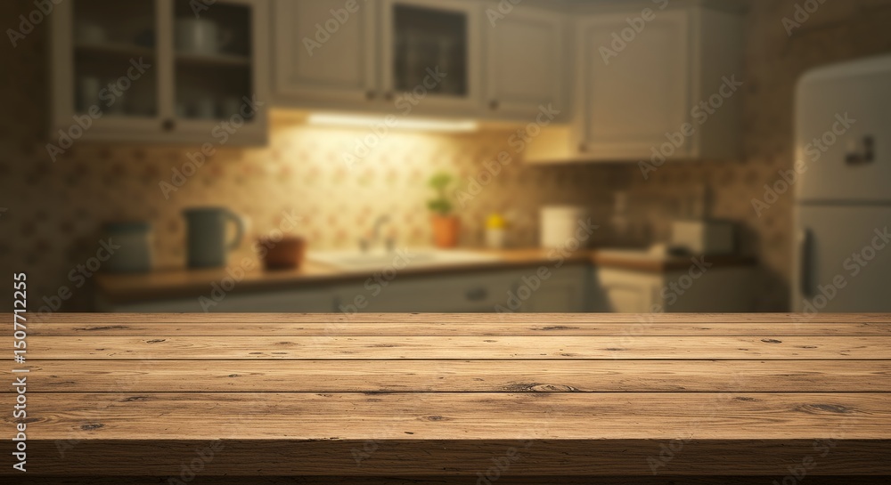 Rustic Kitchen Tabletop with Blurred Background Rustic Kitchen Tabletop with Blurred Background