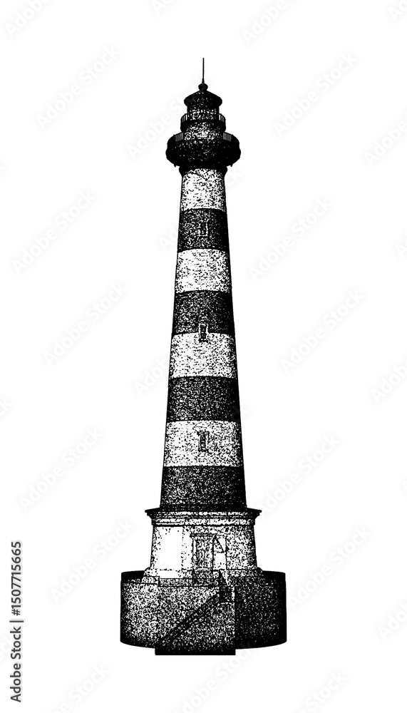 Fototapeta premium Classic lighthouse illustration in vintage stipple engraving style isolated on transparent background