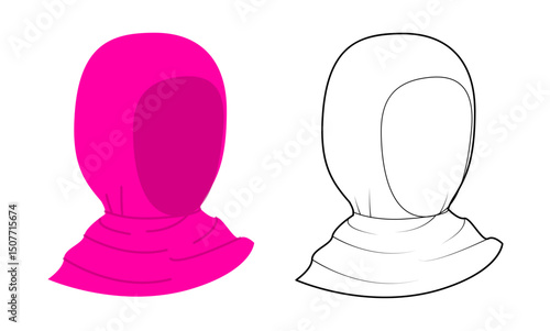 Hijab Hat Scarf. Muslim Head Fashion accessory cap clothing technical illustration. Vector headgear for Men, women, unisex style, flat template CAD mockup sketch outline isolated
