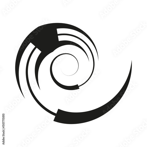 Spiral arrow element. Abstract motion vector. Dynamic black swirl. Bold curve shape.