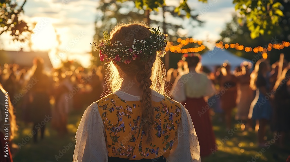 Person in traditional attire at a summer festival. Person in traditional attire at a summer festival.