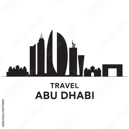 Vector Abu Dhabi skyline. Travel Abu Dhabi famous landmarks. Business and tourism concept for presentation, banner, web site. Vector black silhouette. with white background