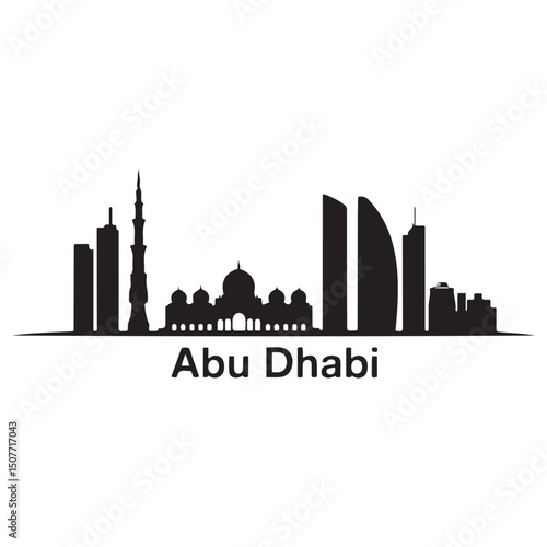 Vector Abu Dhabi skyline. Travel Abu Dhabi famous landmarks. Business and tourism concept for presentation, banner, web site. Vector black silhouette. with white background