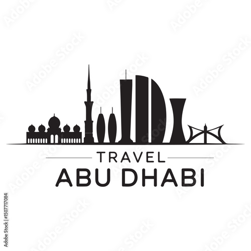 Vector Abu Dhabi skyline. Travel Abu Dhabi famous landmarks. Business and tourism concept for presentation, banner, web site. Vector black silhouette. with white background
