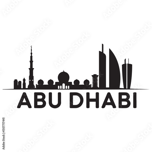 Vector Abu Dhabi skyline. Travel Abu Dhabi famous landmarks. Business and tourism concept for presentation, banner, web site. Vector black silhouette. with white background