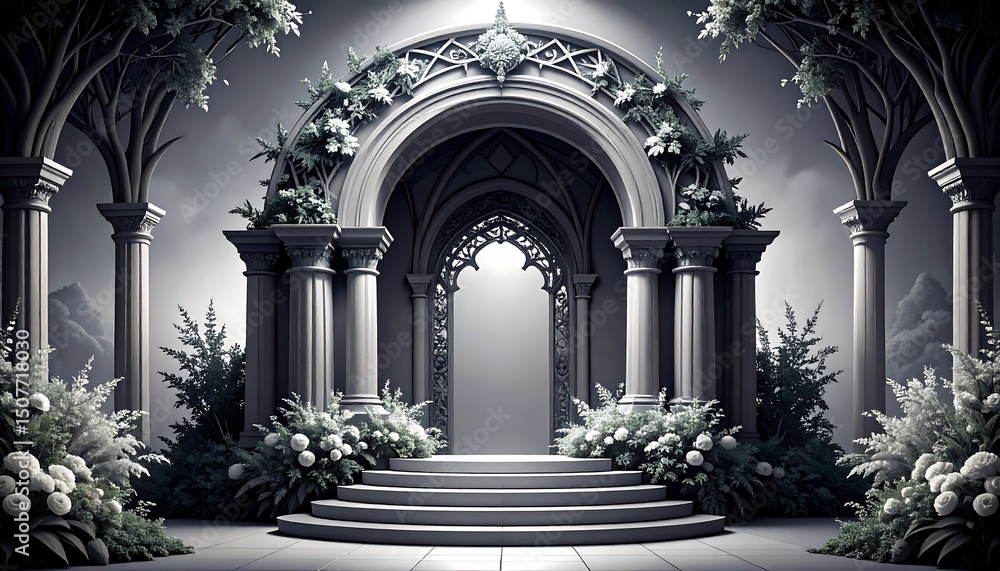 Gothic Archway Garden, Floral Steps - Dark Academia Gothic Archway Garden, Floral Steps - Dark Academia