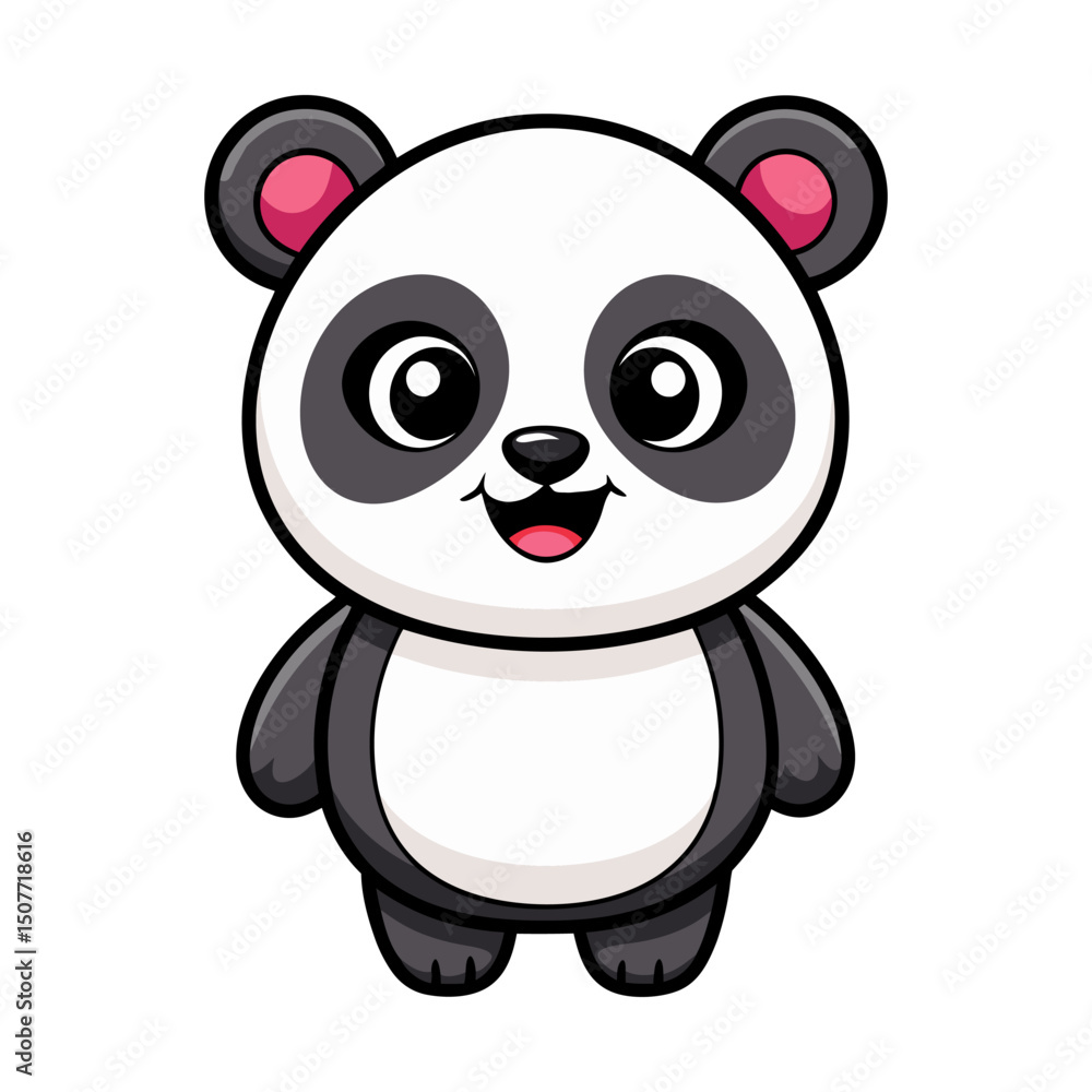 Fototapeta premium Cute cartoon panda isolated on white background. Front view. Vector illustration.