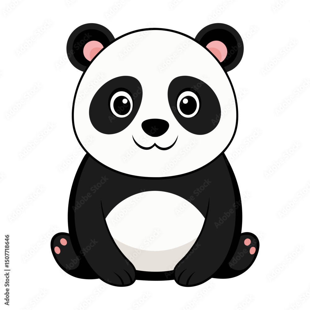 Fototapeta premium Cute cartoon panda isolated on white background. Front view. Vector illustration.