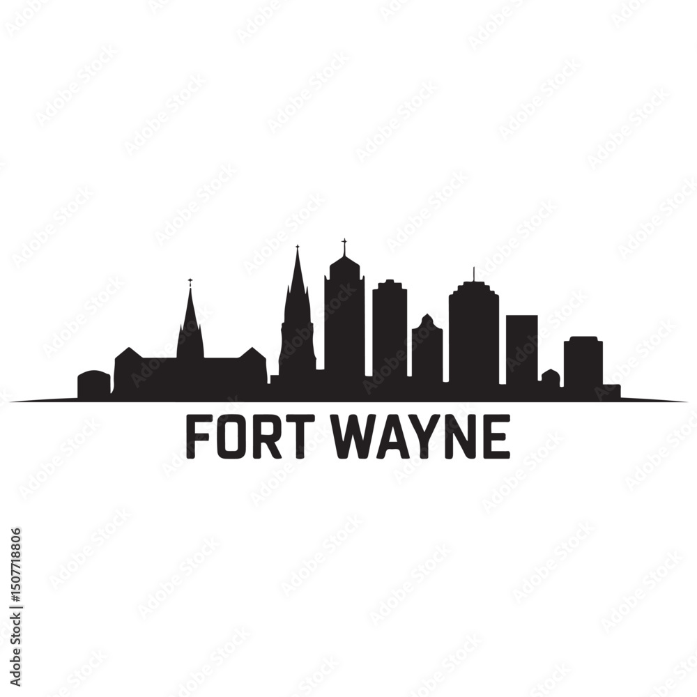 Fototapeta premium Fort Wayne skyline horizontal banner. Black Fort Wayne, Indiana. Vector template for your design. Vector black silhouette. with white background