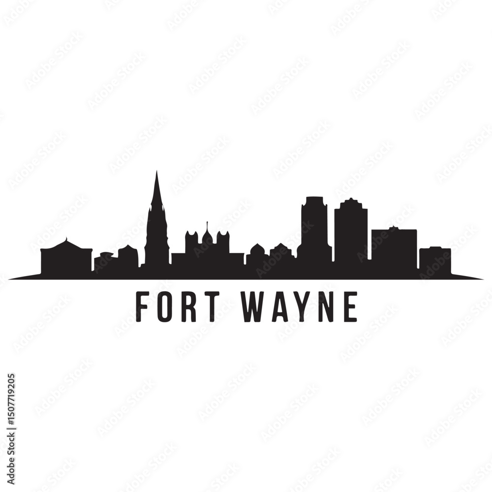 Naklejka premium Fort Wayne skyline horizontal banner. Black Fort Wayne, Indiana. Vector template for your design. Vector black silhouette. with white background