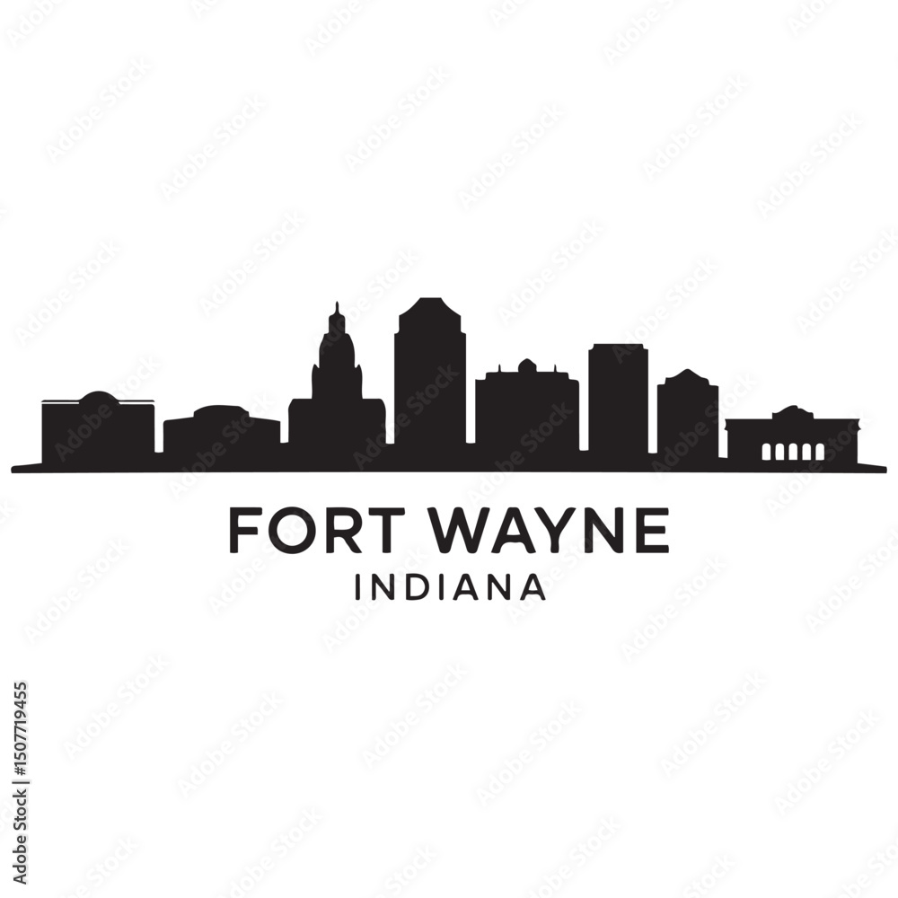 Fort Wayne skyline horizontal banner. Black Fort Wayne, Indiana. Vector template for your design. Vector black silhouette. with white background Fort Wayne skyline horizontal banner. Black Fort Wayne, Indiana. Vector template for your design. Vector black silhouette. with white background