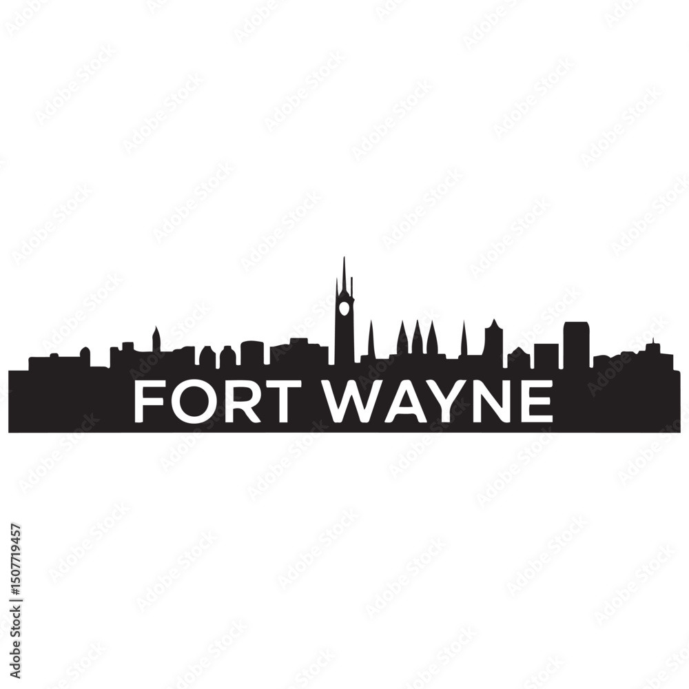 Fototapeta premium Fort Wayne skyline horizontal banner. Black Fort Wayne, Indiana. Vector template for your design. Vector black silhouette. with white background