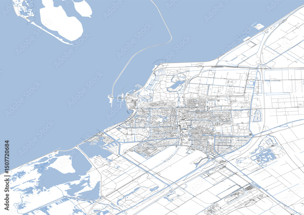 Obraz premium Zoomed-In Vector Map of Lelystad – Detailed Highway Layout for Close-Up Urban Planning, Traffic Analysis, and Infrastructure Development