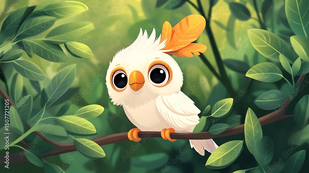 Obraz premium Cute little bird perched on a branch in a lush forest.