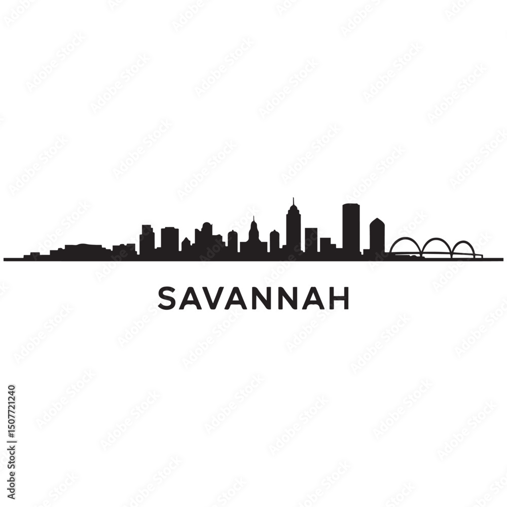 Fototapeta premium Savannah skyline horizontal banner. Black Savannah, Georgia. Vector template for your design. Vector black silhouette. with white background