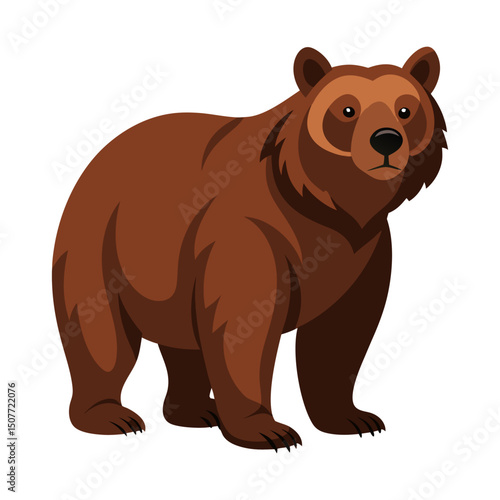 Cartoon brown grizzly bear isolated on white background. Side view. Vector illustration.