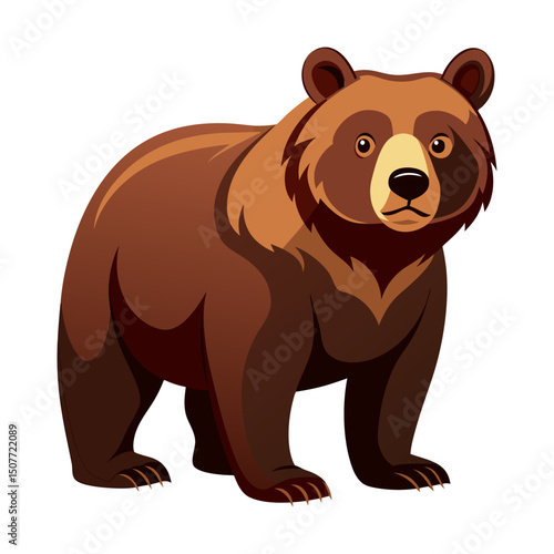 Cartoon brown grizzly bear isolated on white background. Side view. Vector illustration.