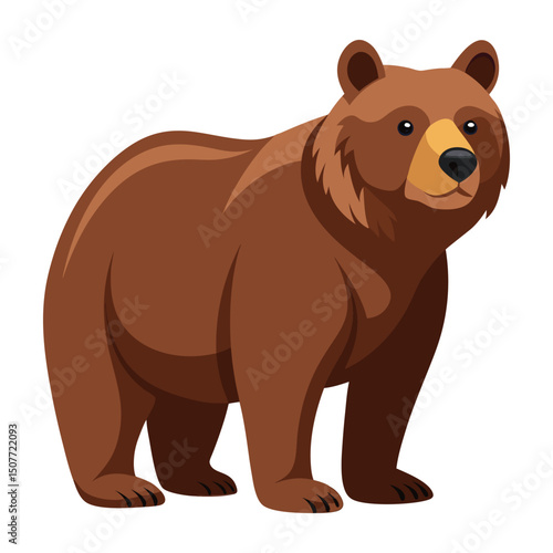 Cartoon brown grizzly bear isolated on white background. Side view. Vector illustration.