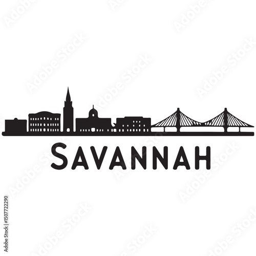 Savannah skyline horizontal banner. Black Savannah, Georgia. Vector template for your design. Vector black silhouette. with white background