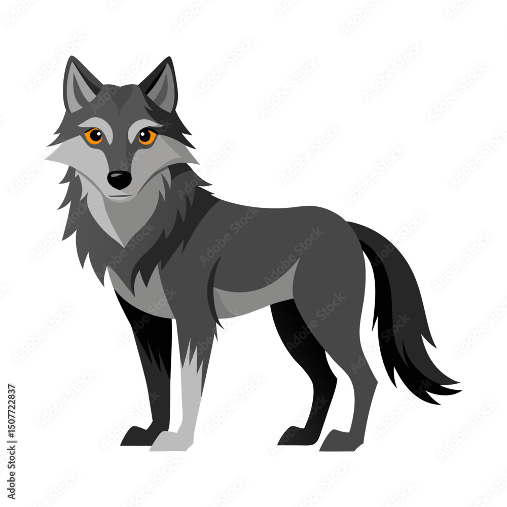 Fototapeta premium Cute cartoon wolf isolated on white background. Side view. Vector illustration.