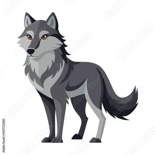 Cute cartoon wolf isolated on white background. Side view. Vector illustration.