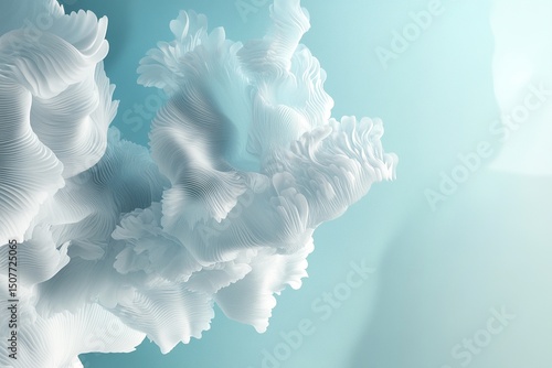 Dreamlike abstract clouds swirl gracefully in soft hues of blue and white, creating a serene atmosphere