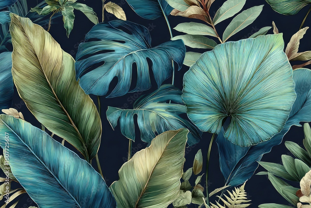 Tropical Floral Pattern Design With Lush Leaves Tropical Floral Pattern Design With Lush Leaves