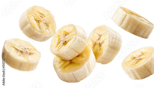 Close-up of sliced bananas isolated on white background