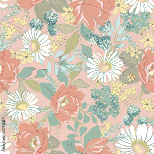 Wallpaper Mural Abstract flowers leaves pattern illustrator artwork Torontodigital.ca