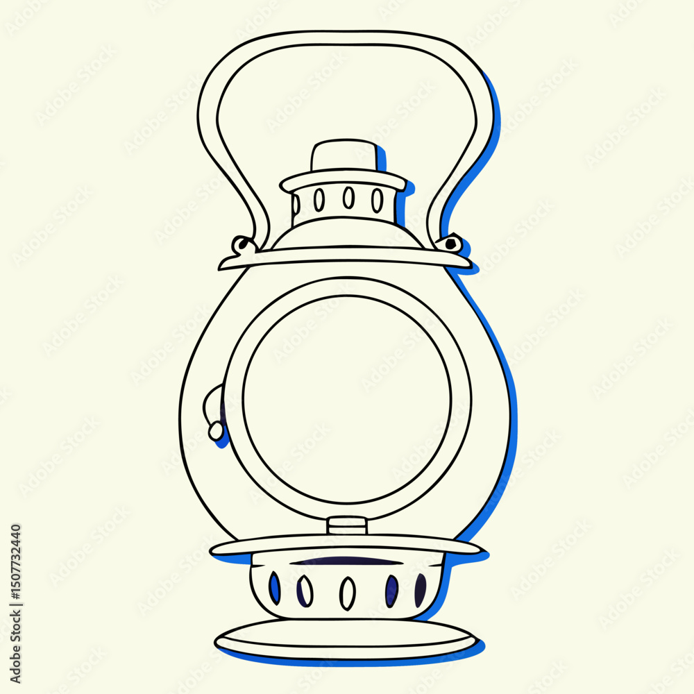 Fototapeta premium Vintage Oil Lantern Illustration, Antique Lamp Drawing, Retro Light Design