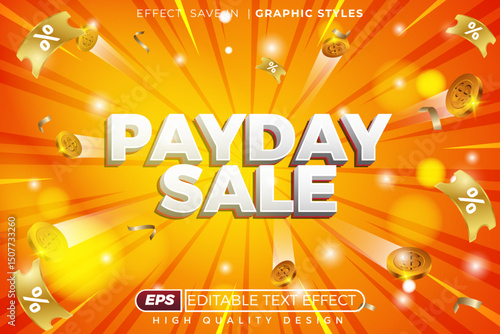 Editable 3d text effect payday sale. yellow color theme