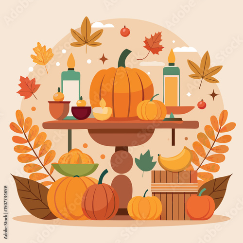 Thanksgiving Harvest Table Vector