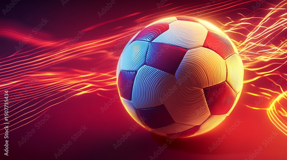 Naklejka premium Vivid soccer ball in motion against an energetic background.