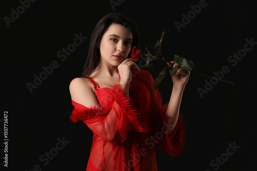 Sexy young woman in red lin...