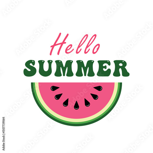 hello summer poster with watermelon, vector illustration