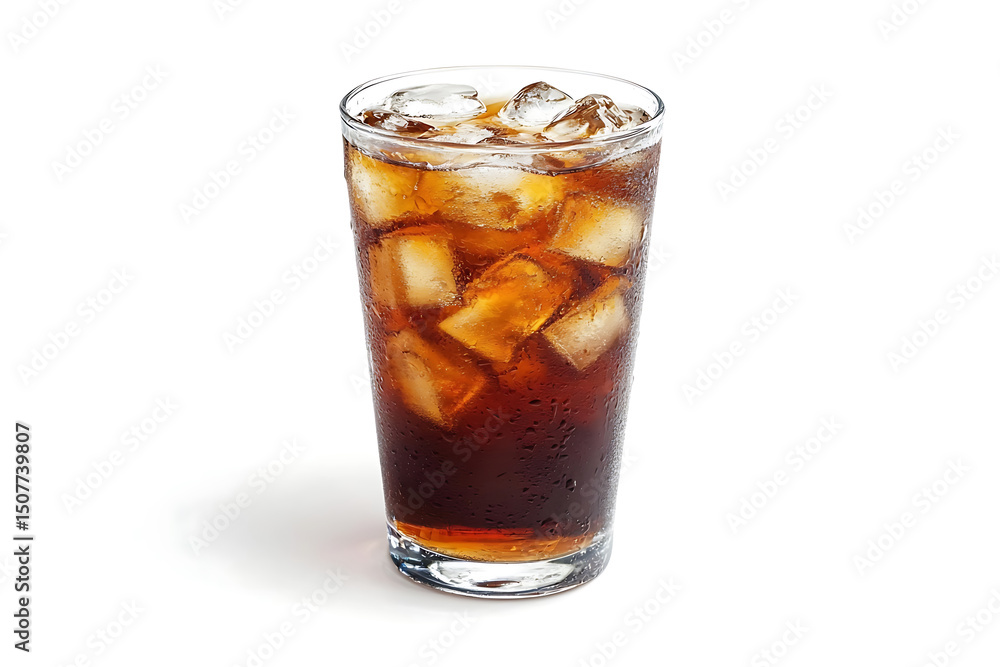 Glass of Cola with Ice Cubes on white background Glass of Cola with Ice Cubes on white background