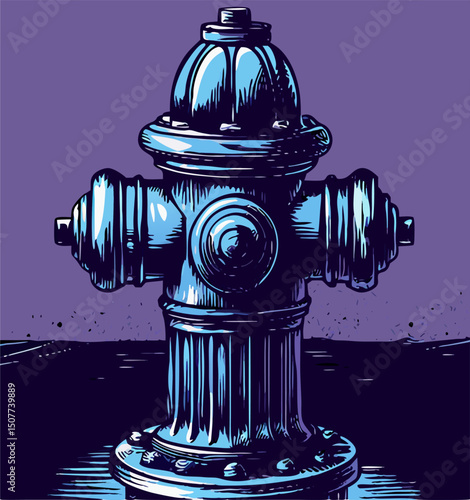 Blue Fire Hydrant Illustration, Hand-Drawn Style