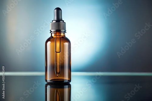 Wallpaper Mural Sleek amber glass dropper bottle showcased against blue gradient background emphasizing quality detail and luxury product photography Torontodigital.ca