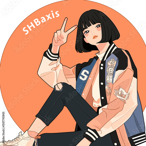Stylish youth expressing joy with a peace sign: A portrait of a youthful individual, exuding charm and a sense of fashion-forward flair, showcases an exuberant and fashionable style.
