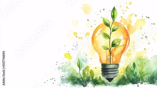 Illuminated bulb with a small plant inside, evoking ideas of growth and innovation.