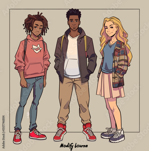 Trio of Friends: Portrait of three friends with different hairstyle. showcasing their bond and diversity. capturing the essence of friendship and individuality.