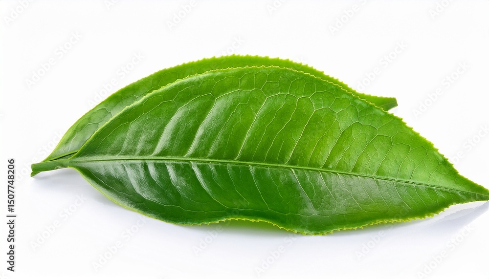 Fototapeta premium fresh green tea leaves on white background isolated
