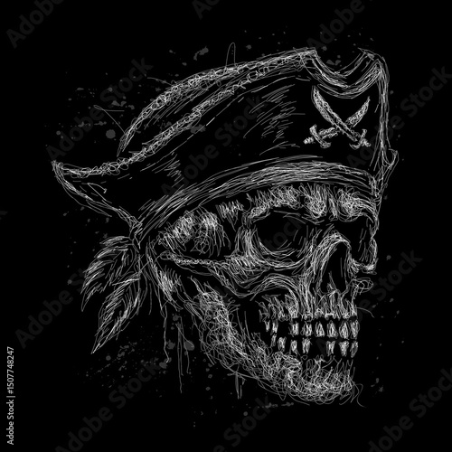 The scribble art vector skull head wearing