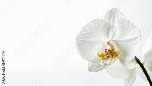 Delicate white orchid blossom on pure white background, plant, orchid
