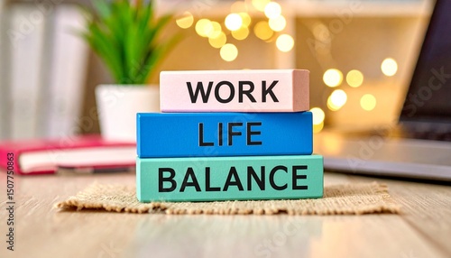 WORK LIFE BALANCEと書かれたブロック。AIで生成
