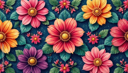 Intricate floral textile design, repeating seamlessly , elegant, surface