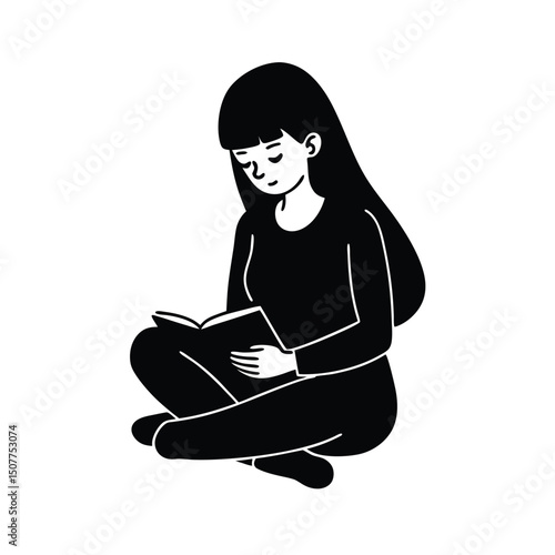 Girl sitting cross legged with sketchpad vector silhouette